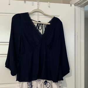 Elegant Navy and White blue pattern Wide Leg Pants set